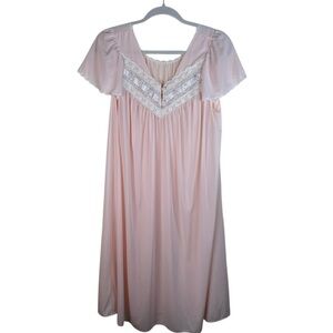 Vintage Soft Pink Lace Trim Chemise Nightgown Floral Cottage Coquette
